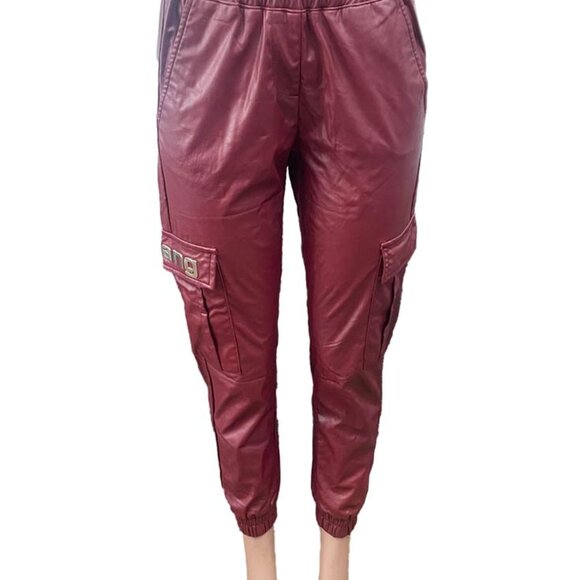 Alexander Wang Burgundy Faux Leather Cargo Jogger Pants - Picture 2 of 8